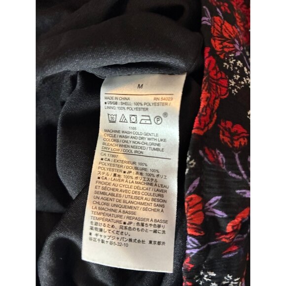 Banana Republic Womens Size M Black Red Floral V Neck Ruffle Sleeve Sheer Blouse - Picture 6 of 6